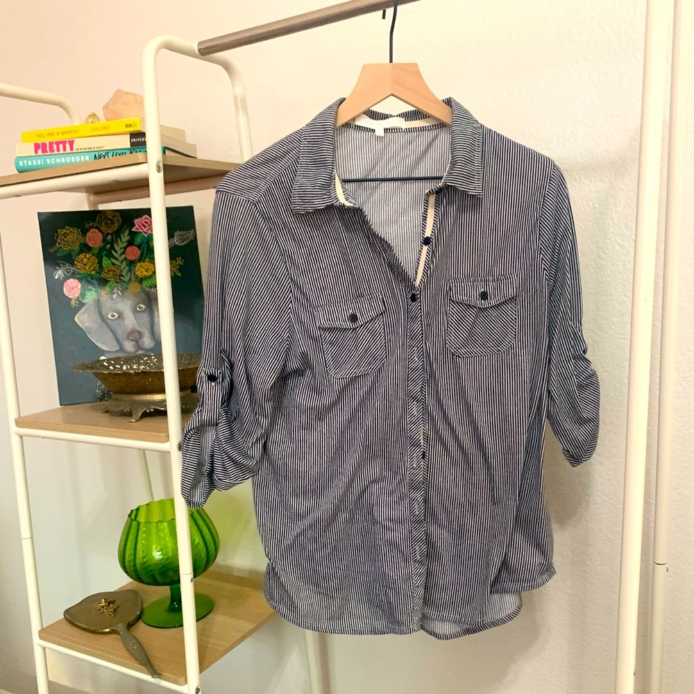 Blue and with pin strip button up